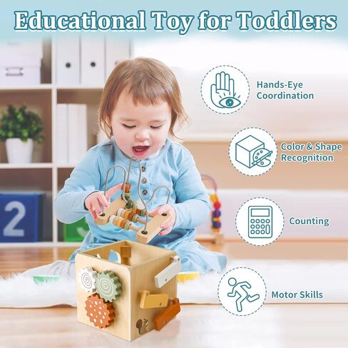 Wooden Space Toy for Baby 1 Year Old, Montessori Toy for Babies 12-18 Months, Toddler Rocket Toy Age 1-3, Sensory Activity Cube Learning Toy, 1st Birthday Gift for Boys and Girls in Saudi Arabia