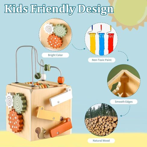 Wooden Space Toy for Baby 1 Year Old, Montessori Toy for Babies 12-18 Months, Toddler Rocket Toy Age 1-3, Sensory Activity Cube Learning Toy, 1st Birthday Gift for Boys and Girls in Saudi Arabia