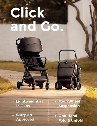 عربة أطفال ClickGo خفيفة الوزن من Momcozy، عربة سفر مدمجة للطائرة مع طي بنقرة واحدة، عربة أطفال وعربة أطفال صغيرة مع مظلة كبيرة للأطفال من سن 6 أشهر إلى 50 رطلاً in Kuwait