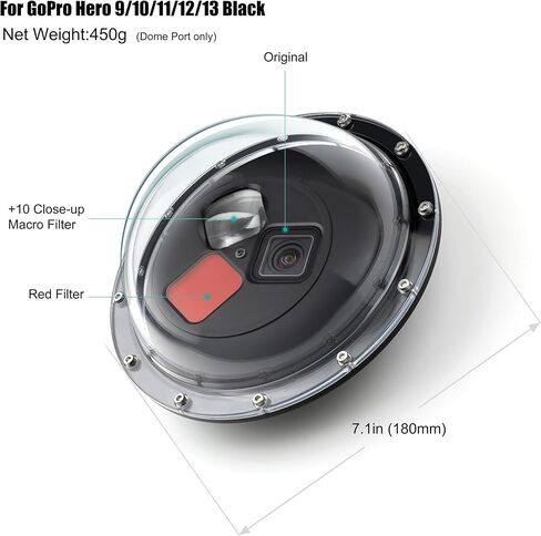 Dome Port for GoPro Hero 13 12 11 10 9 Black, Dome Port Lens with Waterproof Housing Case, Trigger, Floating Hand Grip, Built-in Switchable Red Filter and 10x Macro Filter in Saudi Arabia