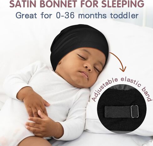 Fittia Baby Bonnet for 0-6 6-18 Months, Silky Satin Bonnet for Sleeping, Smooth for No Frizzy Hair, Adjustable for Non-Slip in Kuwait