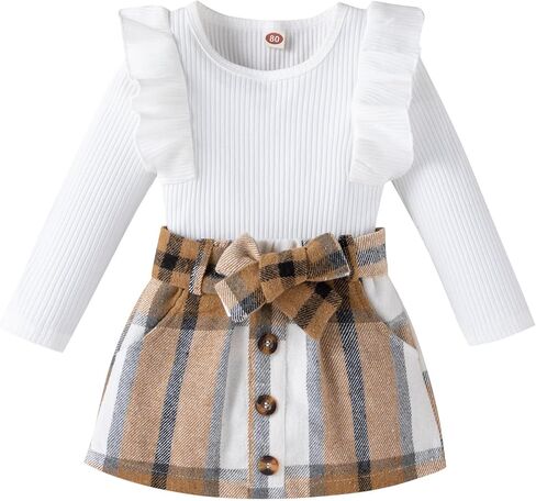 Baby Toddler Girl Outfits Fall Winter Clothes Turtleneck Knitted Cotton Long Sleeves Tops & Button Mini Skirts Set in Saudi Arabia