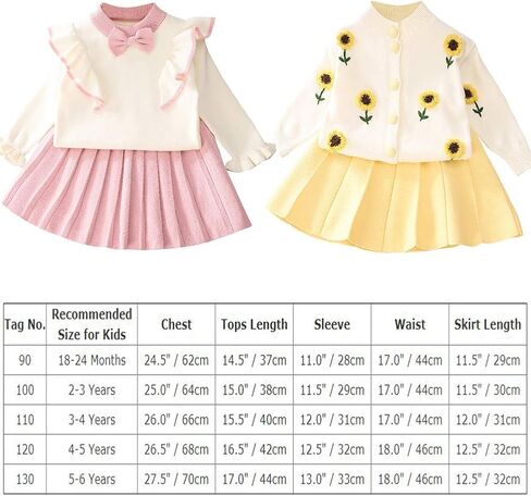 IMEKIS طفل رضيع فتاة الزي محبوك سترة بلايز مع تنورة مطابقة مجموعات كشكش طويلة الأكمام الخريف الشتاء الملابس in Kuwait