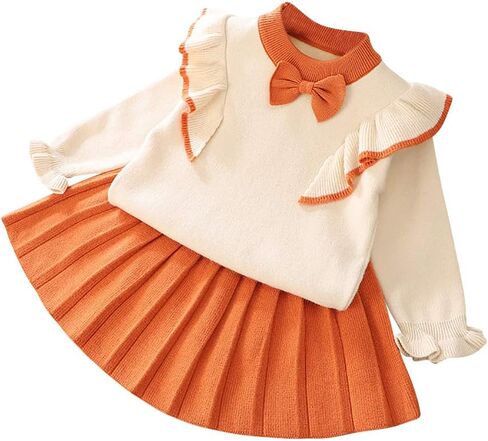 IMEKIS طفل رضيع فتاة الزي محبوك سترة بلايز مع تنورة مطابقة مجموعات كشكش طويلة الأكمام الخريف الشتاء الملابس in Kuwait