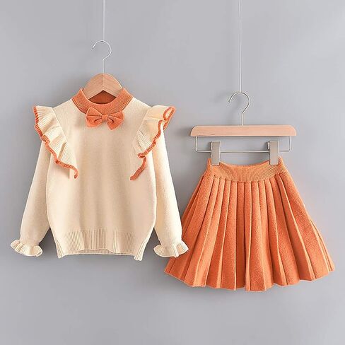IMEKIS طفل رضيع فتاة الزي محبوك سترة بلايز مع تنورة مطابقة مجموعات كشكش طويلة الأكمام الخريف الشتاء الملابس in Kuwait