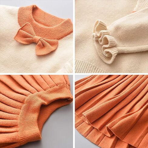 IMEKIS طفل رضيع فتاة الزي محبوك سترة بلايز مع تنورة مطابقة مجموعات كشكش طويلة الأكمام الخريف الشتاء الملابس in Kuwait