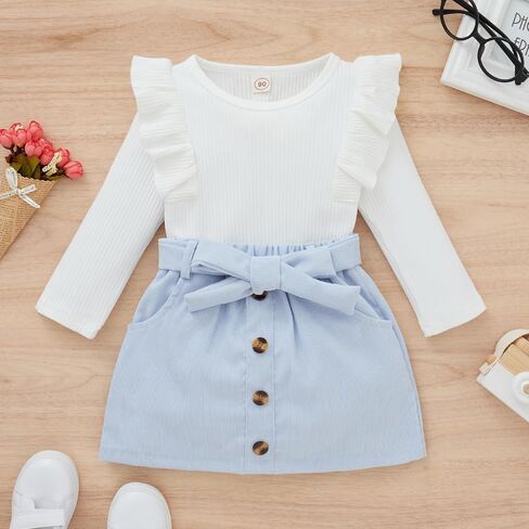 Baby Toddler Girl Outfits Fall Winter Clothes Turtleneck Knitted Cotton Long Sleeves Tops & Button Mini Skirts Set in Saudi Arabia