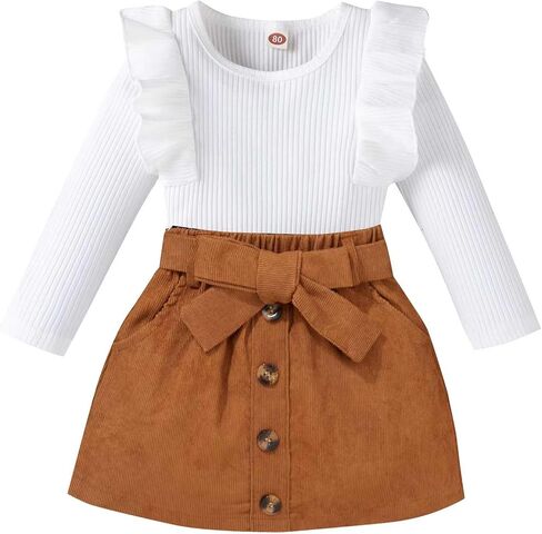 Baby Toddler Girl Outfits Fall Winter Clothes Turtleneck Knitted Cotton Long Sleeves Tops & Button Mini Skirts Set in Saudi Arabia