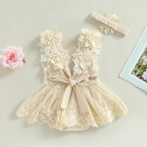 Mubineo Baby Girl Summer Clothes Lace Romper Skirt Dress Princess Outfits Sleeveless Flower Newborn Outfit in Kuwait