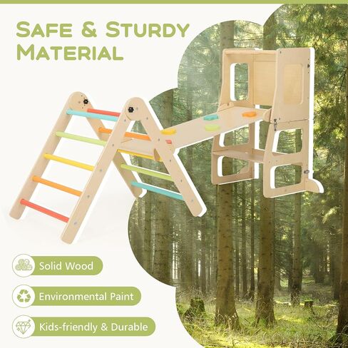 Olakids Climbing Toys for Toddlers 1-3 Inside, 5 in 1 Wood Foldable Pikler Triangle Set with Ramp Ladder Arch Slide, Baby Indoor Playground Jungle Gym Montessori Climbing Set for Kids in Saudi Arabia