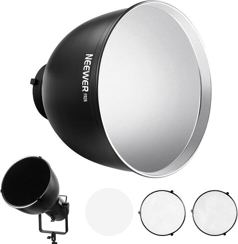 NEEWER 10.4″/26.5cm Medium Focus Reflector Bowens Mount with 15°/30° Honeycomb Grids & Soft Cloth, 45° Diffuser Lamp Shade Compatible with Godox NEEWER Studio Strobe Flash Light Speedlite, FR26 in Saudi Arabia