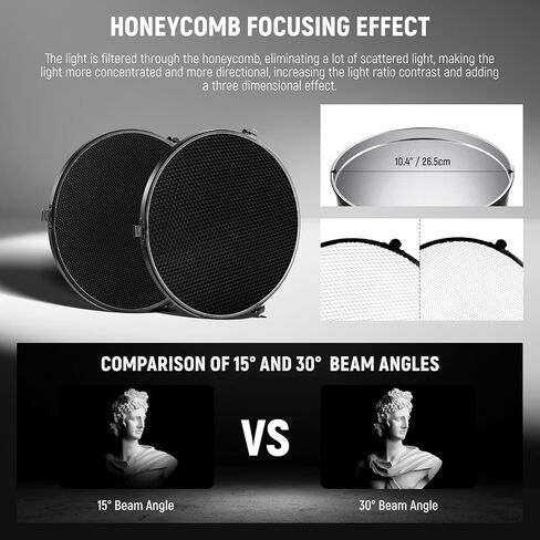 NEEWER 10.4″/26.5cm Medium Focus Reflector Bowens Mount with 15°/30° Honeycomb Grids & Soft Cloth, 45° Diffuser Lamp Shade Compatible with Godox NEEWER Studio Strobe Flash Light Speedlite, FR26 in Saudi Arabia