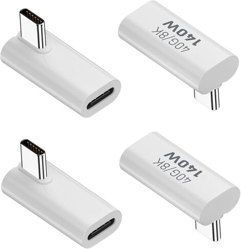 40Gbps Right Angle USB C Adapter, 90 Degree USB C Adapter, 140W Right Angle USB C Male to Female Adapter Suitable for 8K@60Hz for Laptop, Phones and More Type C Devices (4 Pack) in Saudi Arabia