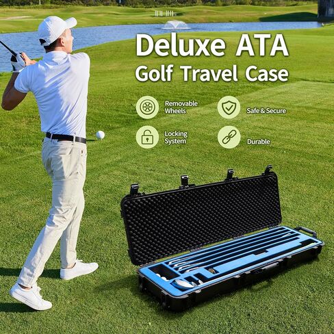 Golf Club Travel Case with Wheels 2 Handles, Golf Club Storage Case IP67 Waterproof, Ultra Durble & Safe Golf Club Suitcase Equipped with Lock Catches, Golf Club Case Universal Size EVA in Saudi Arabia