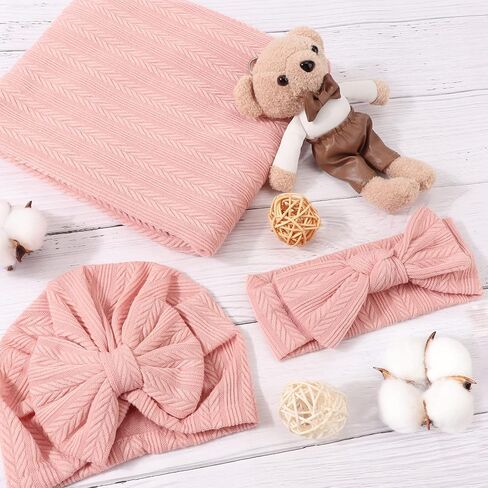 DRESHOW BQUBO Newborn Receiving Blanket Toddler Warm for Girls with Bow Hat and Bow Headband Shower Gift in Kuwait