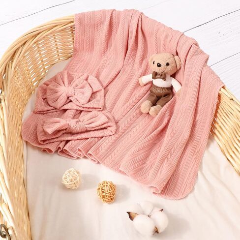 DRESHOW BQUBO Newborn Receiving Blanket Toddler Warm for Girls with Bow Hat and Bow Headband Shower Gift in Kuwait