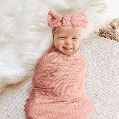 DRESHOW BQUBO Newborn Receiving Blanket Toddler Warm for Girls with Bow Hat and Bow Headband Shower Gift in Kuwait