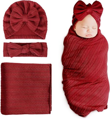 DRESHOW BQUBO Newborn Receiving Blanket Toddler Warm for Girls with Bow Hat and Bow Headband Shower Gift in Kuwait