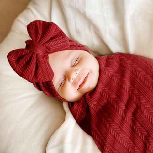 DRESHOW BQUBO Newborn Receiving Blanket Toddler Warm for Girls with Bow Hat and Bow Headband Shower Gift in Kuwait