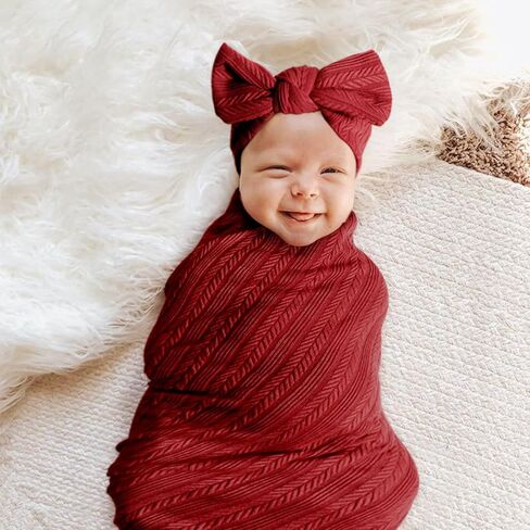 DRESHOW BQUBO Newborn Receiving Blanket Toddler Warm for Girls with Bow Hat and Bow Headband Shower Gift in Kuwait
