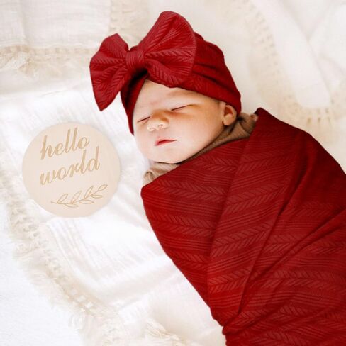 DRESHOW BQUBO Newborn Receiving Blanket Toddler Warm for Girls with Bow Hat and Bow Headband Shower Gift in Kuwait