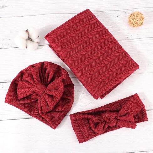 DRESHOW BQUBO Newborn Receiving Blanket Toddler Warm for Girls with Bow Hat and Bow Headband Shower Gift in Kuwait
