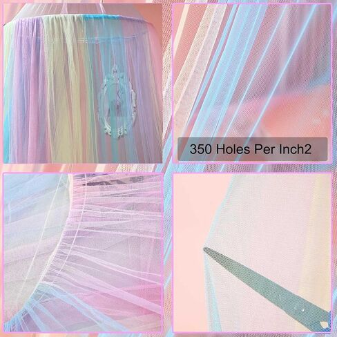Princess White Blue Bed Canopy with Warm Fairy Lights for Girls Bed Net,Princess Canopy for Kids Bed Room (Rainbow) in Saudi Arabia