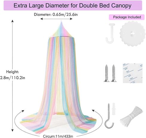 Princess White Blue Bed Canopy with Warm Fairy Lights for Girls Bed Net,Princess Canopy for Kids Bed Room (Rainbow) in Saudi Arabia
