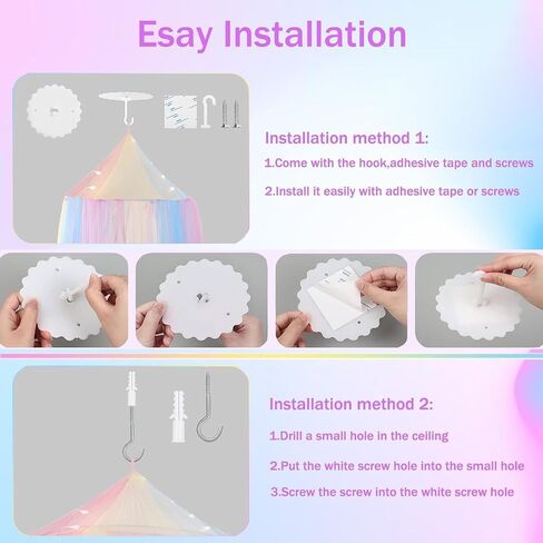 Princess White Blue Bed Canopy with Warm Fairy Lights for Girls Bed Net,Princess Canopy for Kids Bed Room (Rainbow) in Saudi Arabia
