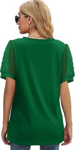 Aokosor Womens Summer Tops V Neck T Shirts Swiss Dot Puff Sleeve Tops Loose Casual Tshirts in Kuwait