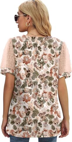 Aokosor Womens Summer Tops V Neck T Shirts Swiss Dot Puff Sleeve Tops Loose Casual Tshirts in Kuwait