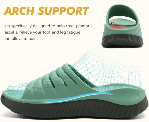 GPOS Womens Recovery Slides Sandals with Orthotic Plantar Fasciitis Relief Comfortable Athletic ladies Sandals with Thick Cushion Sole for Indoor Outdoor in Kuwait