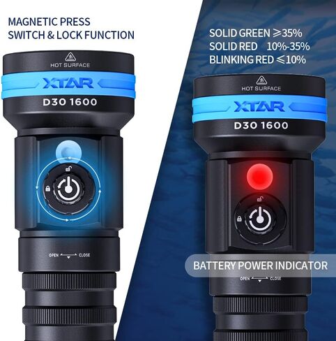 XTAR D30 1600 Lumens Scuba Diving Video Light، مصباح LED متعدد الألوان تحت الماء مع شعاع زاوية واسعة 130 درجة، ضوء التصوير الفوتوغرافي للغوص تحت الماء 100 متر (بدون بطارية) in Saudi Arabia