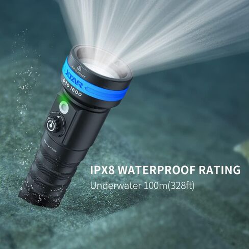 XTAR D30 1600 Lumens Scuba Diving Video Light، مصباح LED متعدد الألوان تحت الماء مع شعاع زاوية واسعة 130 درجة، ضوء التصوير الفوتوغرافي للغوص تحت الماء 100 متر (بدون بطارية) in Saudi Arabia
