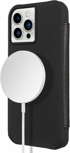 حافظة Case-Mate Wallet Folio iPhone 13 Pro - سوداء [حماية من السقوط بطول 10 أقدام] [متوافقة مع MagSafe] غطاء قابل للطي مقاوم للصدمات مصنوع من جلد أصلي مرصوف بالحصى، حامل أفقي، حامل للنقود والبطاقات in Saudi Arabia