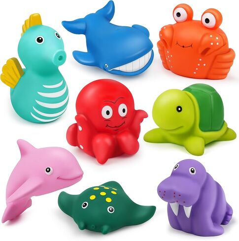 LotFancy Bath Toys for Kids Ages 1-3, Mold Free Baby Bath Toys for Toddlers 2-4, 8PCS No Holes Ocean Sea Animal Bathtub Toys, Soft Bath Tub Toys in Kuwait