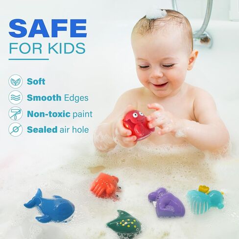 LotFancy Bath Toys for Kids Ages 1-3, Mold Free Baby Bath Toys for Toddlers 2-4, 8PCS No Holes Ocean Sea Animal Bathtub Toys, Soft Bath Tub Toys in Kuwait
