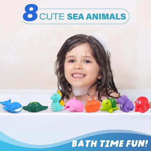 LotFancy Bath Toys for Kids Ages 1-3, Mold Free Baby Bath Toys for Toddlers 2-4, 8PCS No Holes Ocean Sea Animal Bathtub Toys, Soft Bath Tub Toys in Kuwait