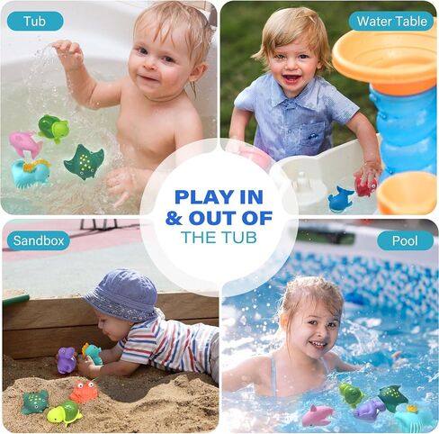LotFancy Bath Toys for Kids Ages 1-3, Mold Free Baby Bath Toys for Toddlers 2-4, 8PCS No Holes Ocean Sea Animal Bathtub Toys, Soft Bath Tub Toys in Kuwait