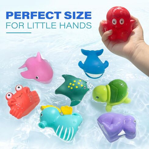 LotFancy Bath Toys for Kids Ages 1-3, Mold Free Baby Bath Toys for Toddlers 2-4, 8PCS No Holes Ocean Sea Animal Bathtub Toys, Soft Bath Tub Toys in Kuwait