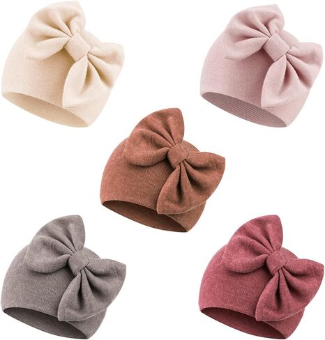 DRESHOW BQUBO Newborn Baby Hats Hospital Hat Baby Cotton Beanie Infant Bow Hats for 0-6/6-24 Months in Kuwait