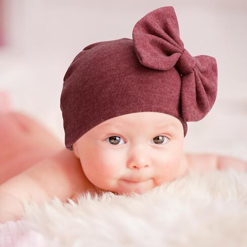 DRESHOW BQUBO Newborn Baby Hats Hospital Hat Baby Cotton Beanie Infant Bow Hats for 0-6/6-24 Months in Kuwait
