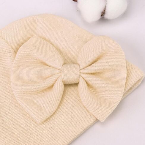 DRESHOW BQUBO Newborn Baby Hats Hospital Hat Baby Cotton Beanie Infant Bow Hats for 0-6/6-24 Months in Kuwait