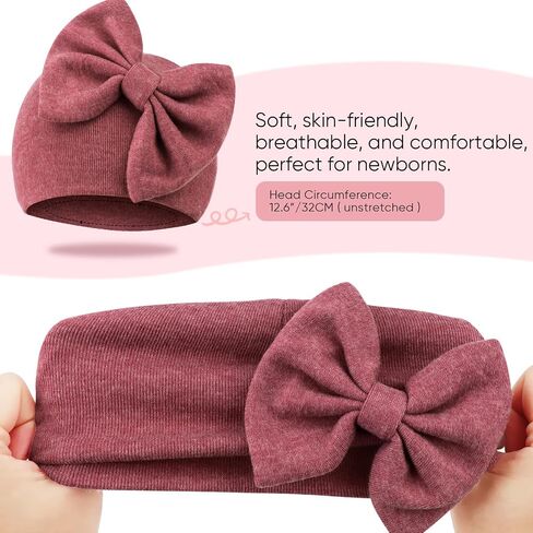 DRESHOW BQUBO Newborn Baby Hats Hospital Hat Baby Cotton Beanie Infant Bow Hats for 0-6/6-24 Months in Kuwait