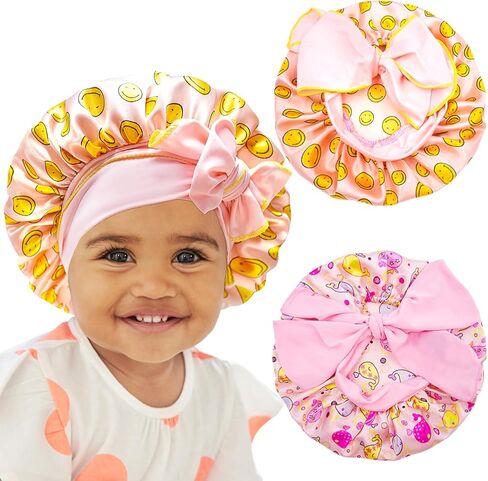 2pcs Pack Pink Baby Bonnet Kids Bonnet Infant Satin Silk Hair Bonnets For Girls Boys Toddler in Saudi Arabia