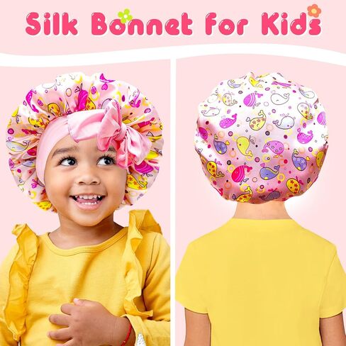 2pcs Pack Pink Baby Bonnet Kids Bonnet Infant Satin Silk Hair Bonnets For Girls Boys Toddler in Saudi Arabia