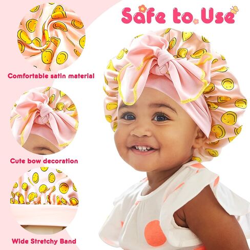 2pcs Pack Pink Baby Bonnet Kids Bonnet Infant Satin Silk Hair Bonnets For Girls Boys Toddler in Saudi Arabia