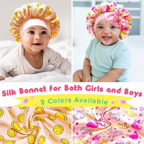 2pcs Pack Pink Baby Bonnet Kids Bonnet Infant Satin Silk Hair Bonnets For Girls Boys Toddler in Saudi Arabia