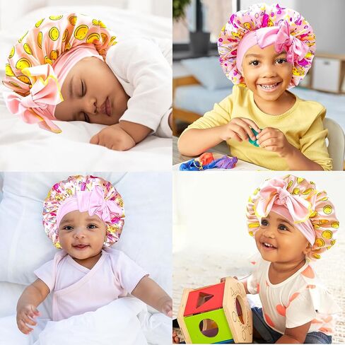 2pcs Pack Pink Baby Bonnet Kids Bonnet Infant Satin Silk Hair Bonnets For Girls Boys Toddler in Saudi Arabia