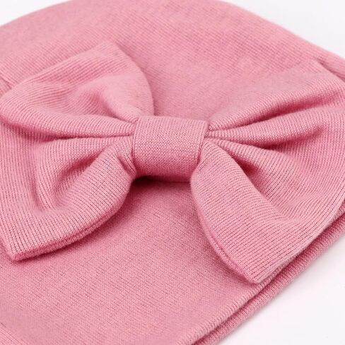 DRESHOW BQUBO Newborn Baby Hats Hospital Hat Baby Cotton Beanie Infant Bow Hats for 0-6/6-24 Months in Kuwait